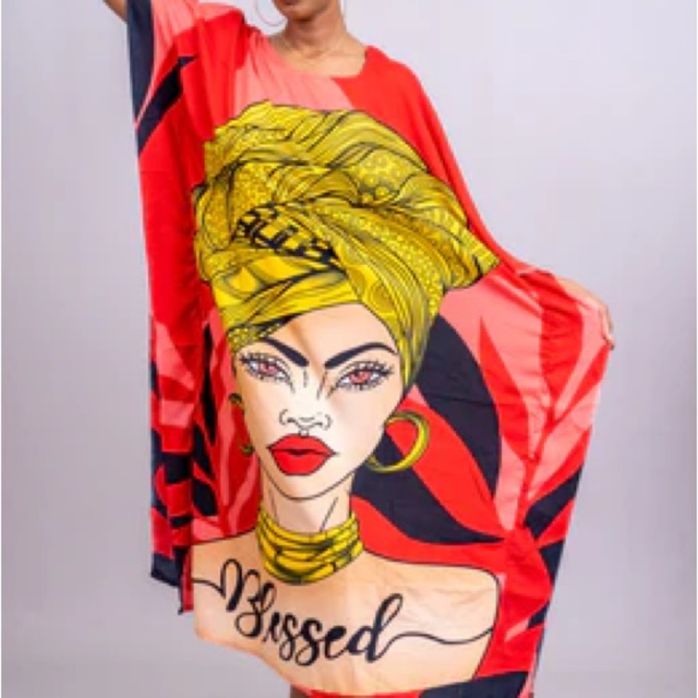 Vibrant Red Graphic Women Kaftan